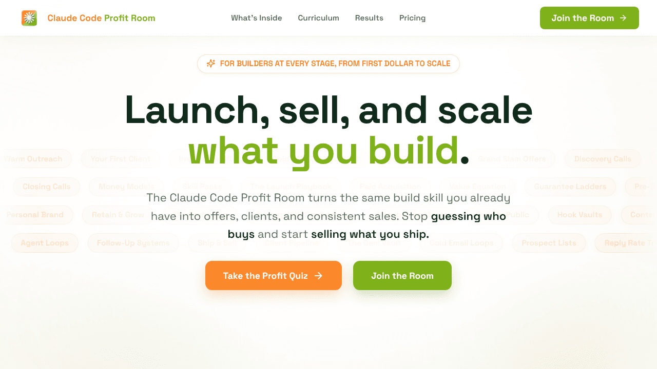 Claude Code Profit Room website screenshot