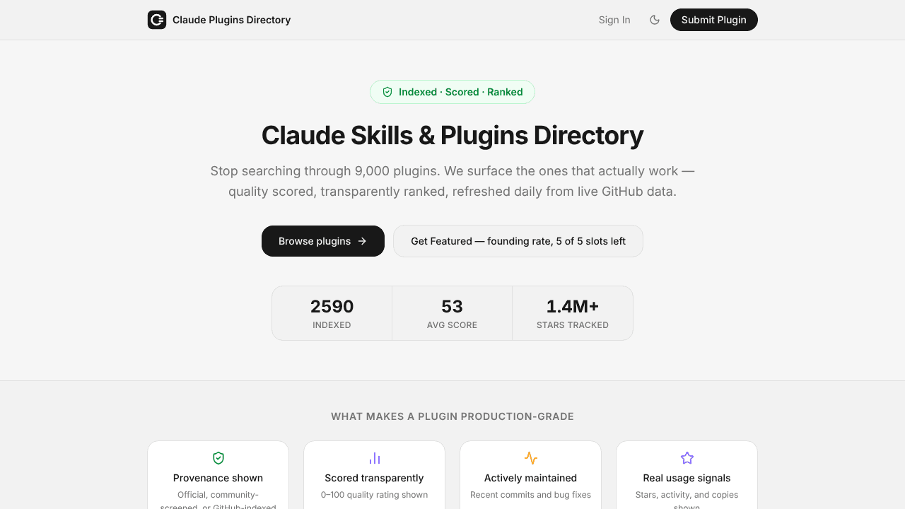 Claude Plugins Directory website screenshot