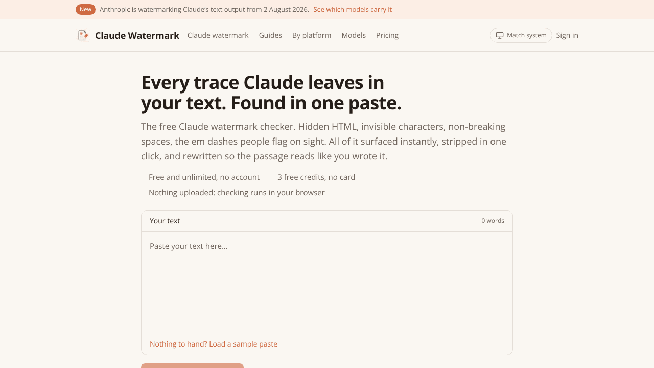 Claude Watermark Remover website screenshot