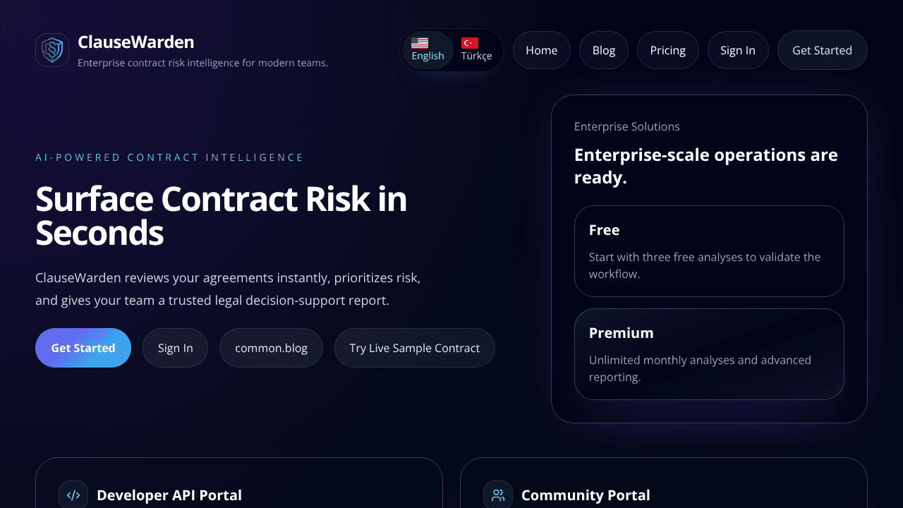 ClauseWarden website screenshot