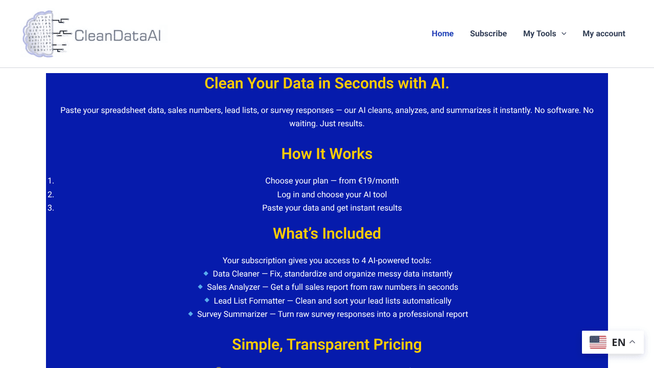 CleanDataAI website screenshot