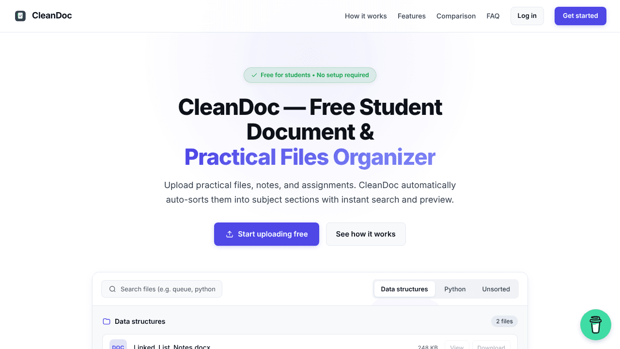 CleanDoc website screenshot