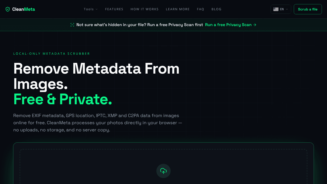 CleanMeta website screenshot