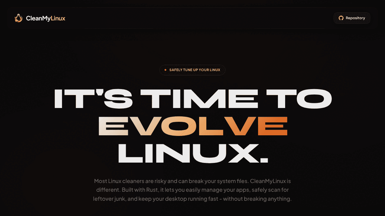 CleanMyLinux website screenshot