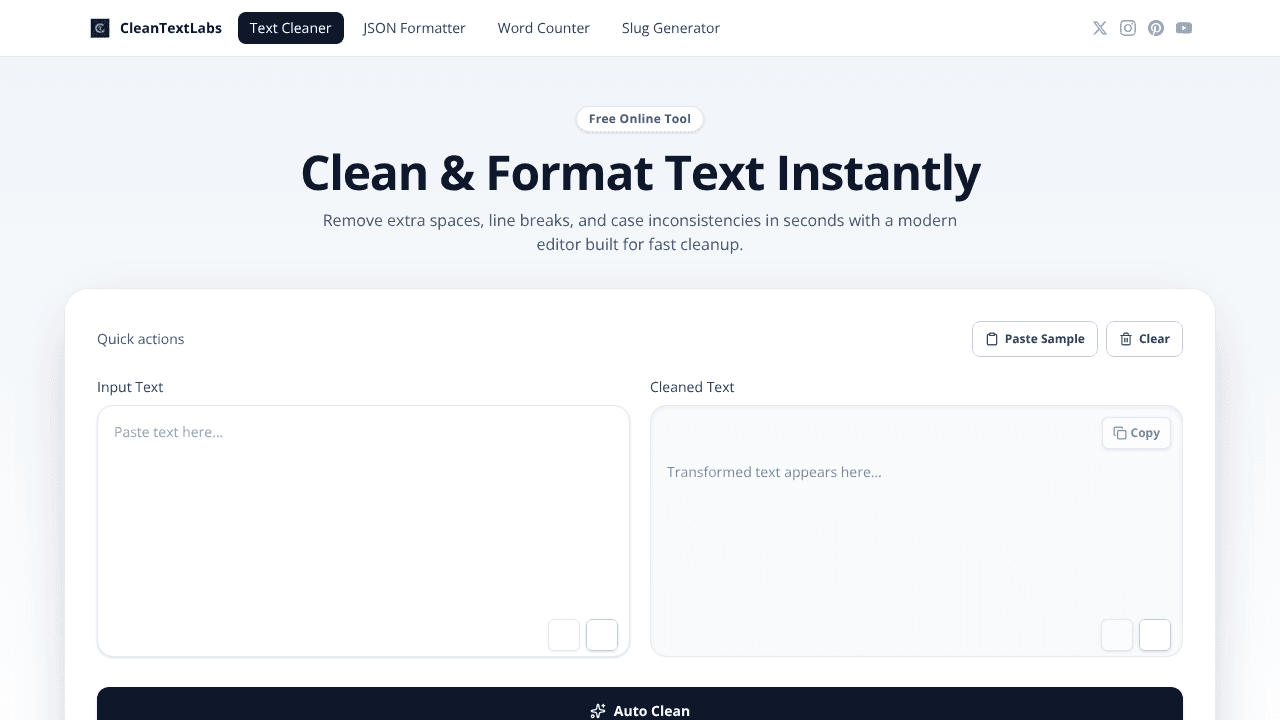 CleanTextLabs website screenshot