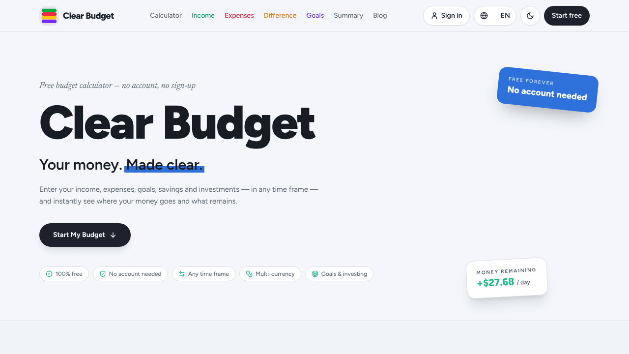 Clear Budget website screenshot