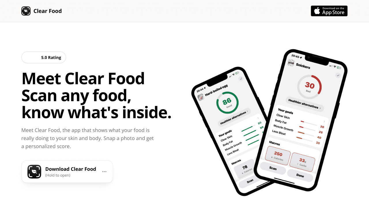 Clear Food website screenshot