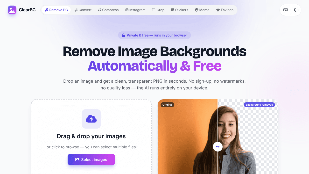 ClearBG website screenshot