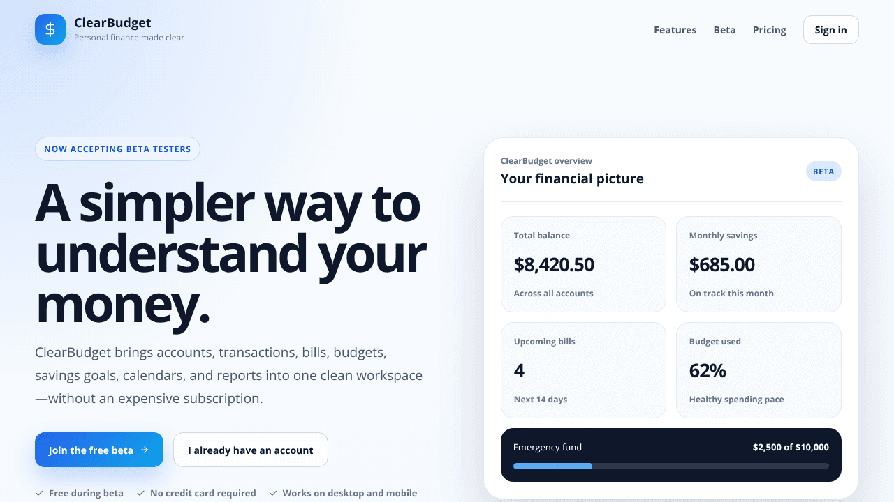 clearbudget website screenshot