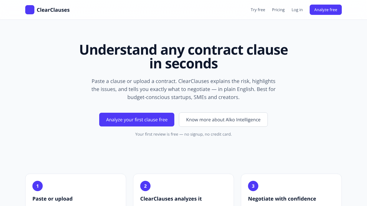 ClearClauses website screenshot