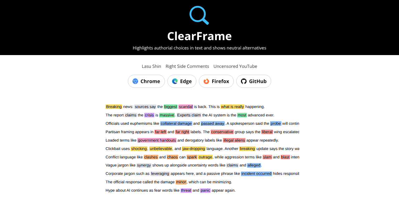 ClearFrame website screenshot