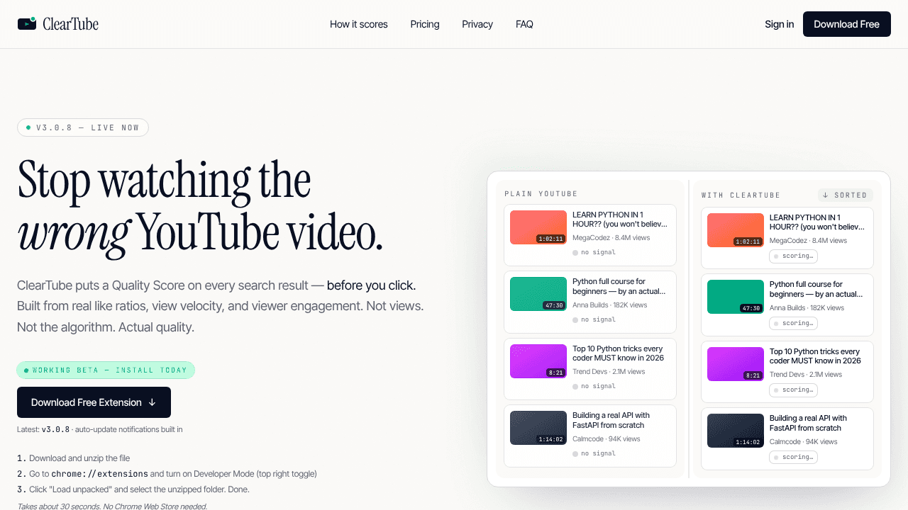 ClearTube website screenshot