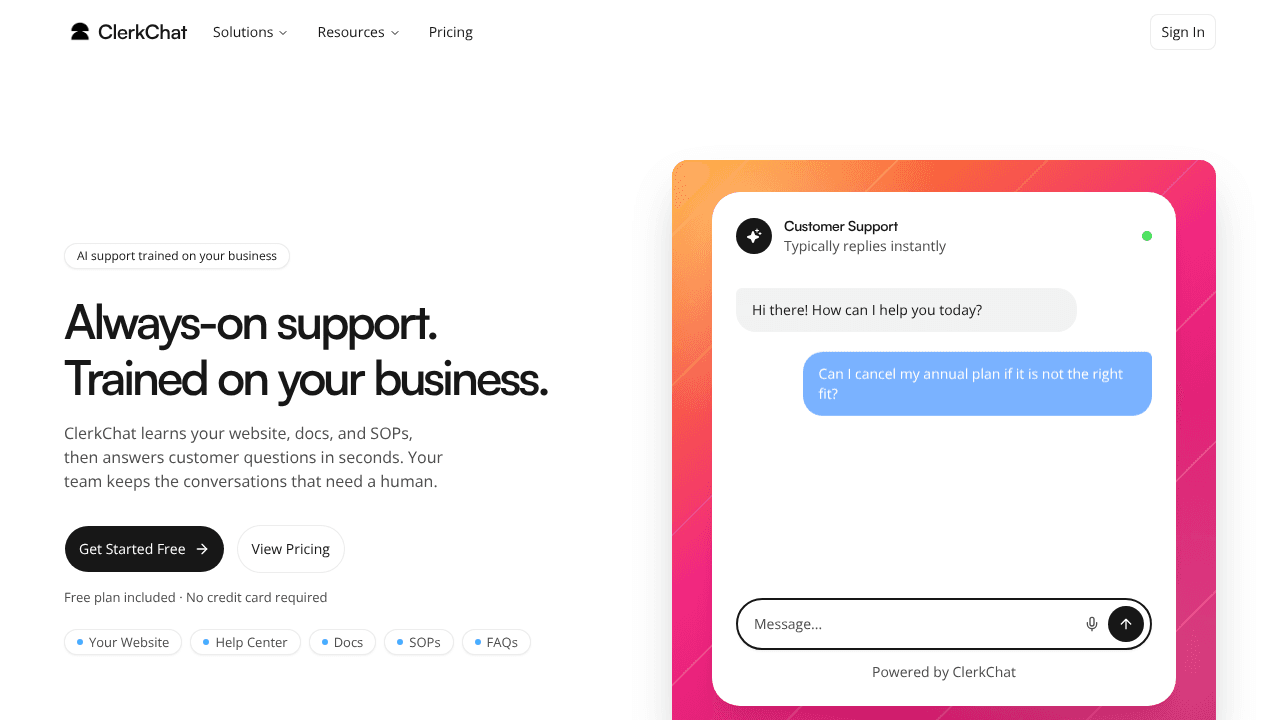 ClerkChat.co website screenshot