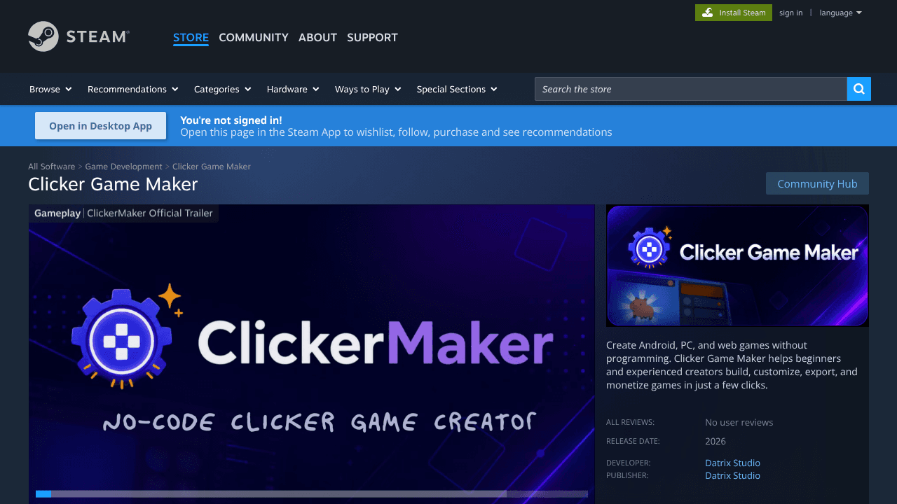 Clicker Game Maker website screenshot