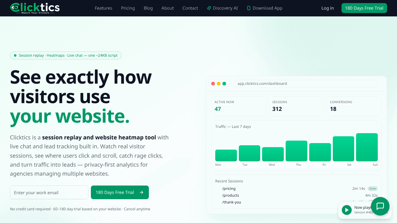 Clicktics website screenshot