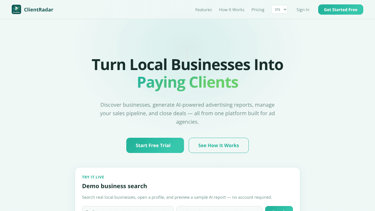 ClientRadar website screenshot