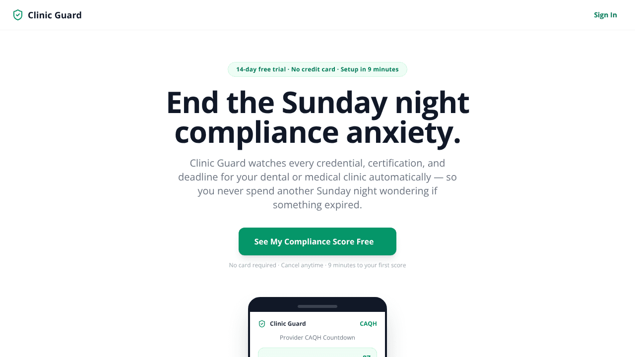 Clinic Guard website screenshot