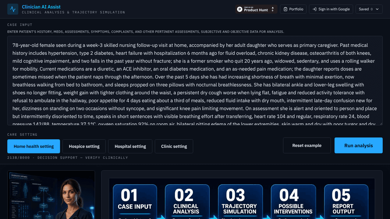 Clinician AI Assist website screenshot