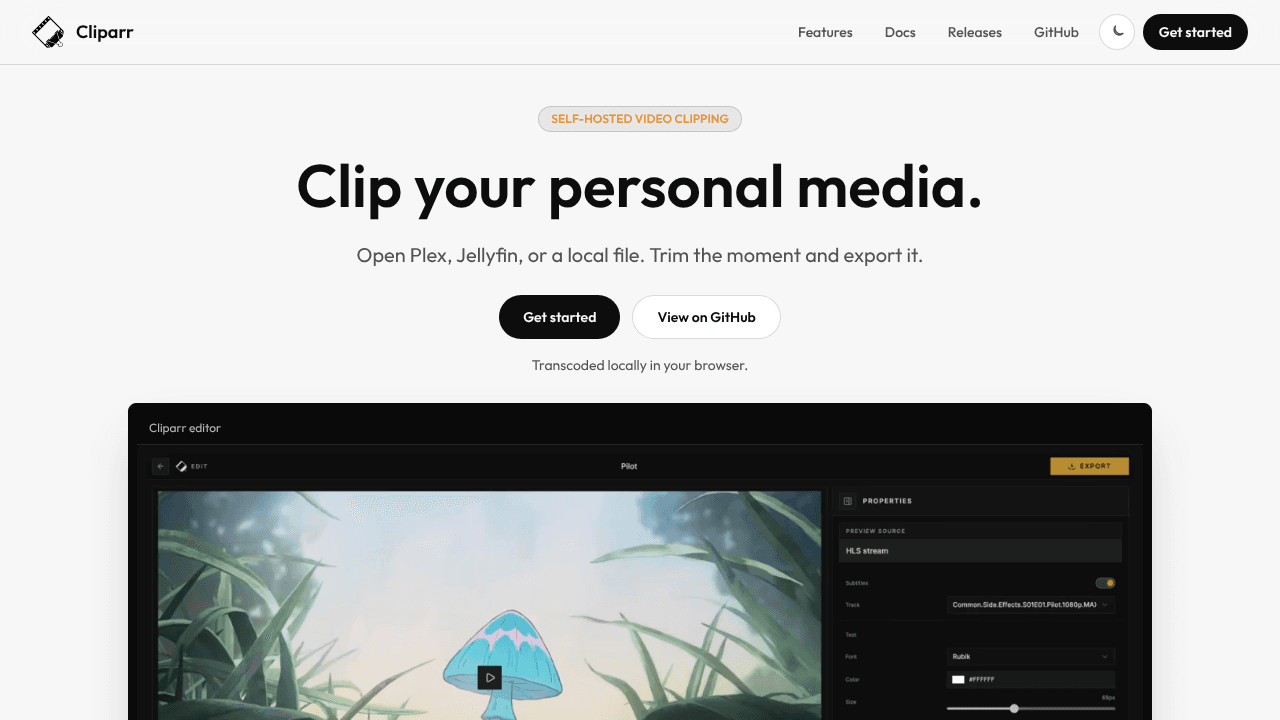 Cliparr- Open Source Media Clipper website screenshot