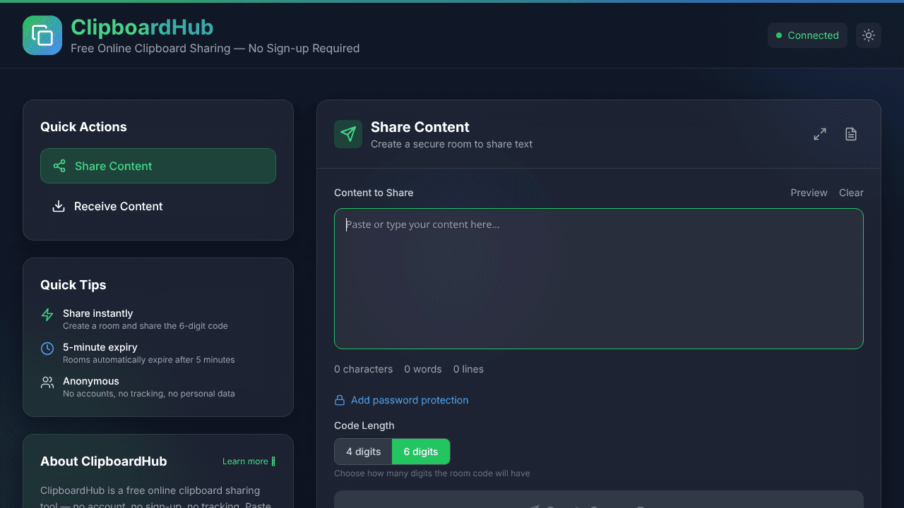 ClipboardHub website screenshot