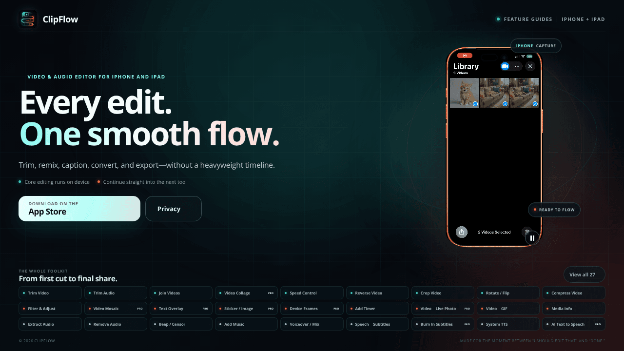 ClipFlow website screenshot