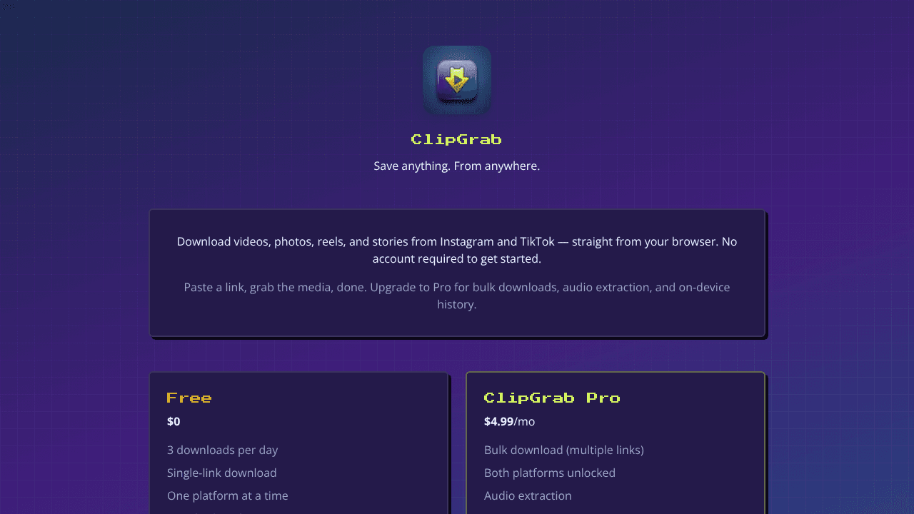ClipGrab — Save anything. From anywhere. website screenshot