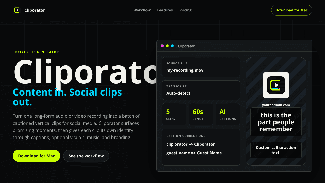 Cliporator website screenshot