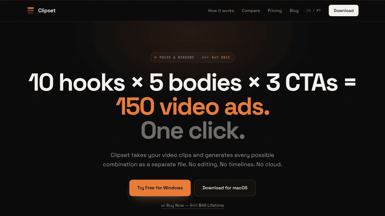 Clipset – Modular Video Ad Variations website screenshot