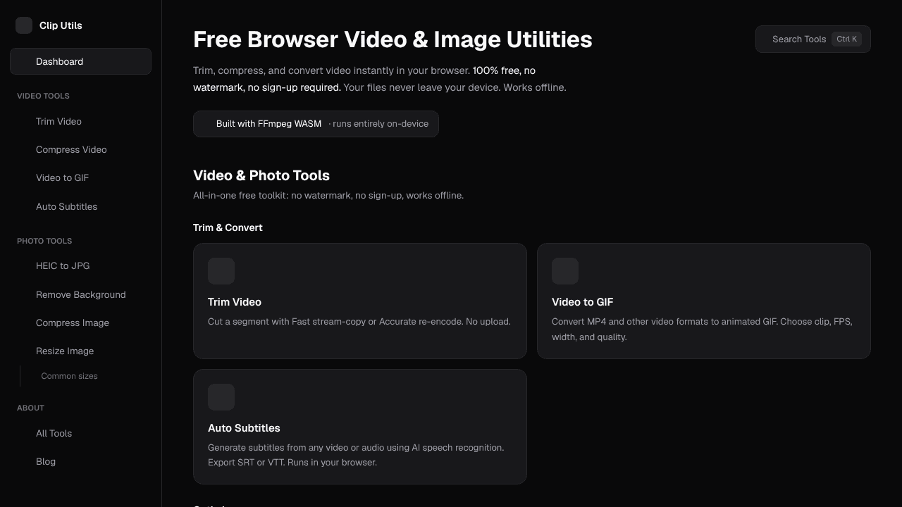 ClipUtils website screenshot