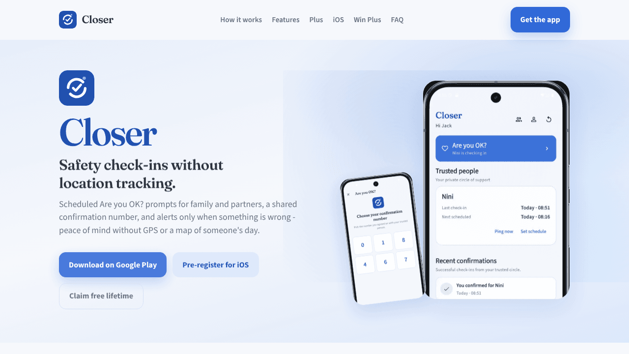 Closer website screenshot