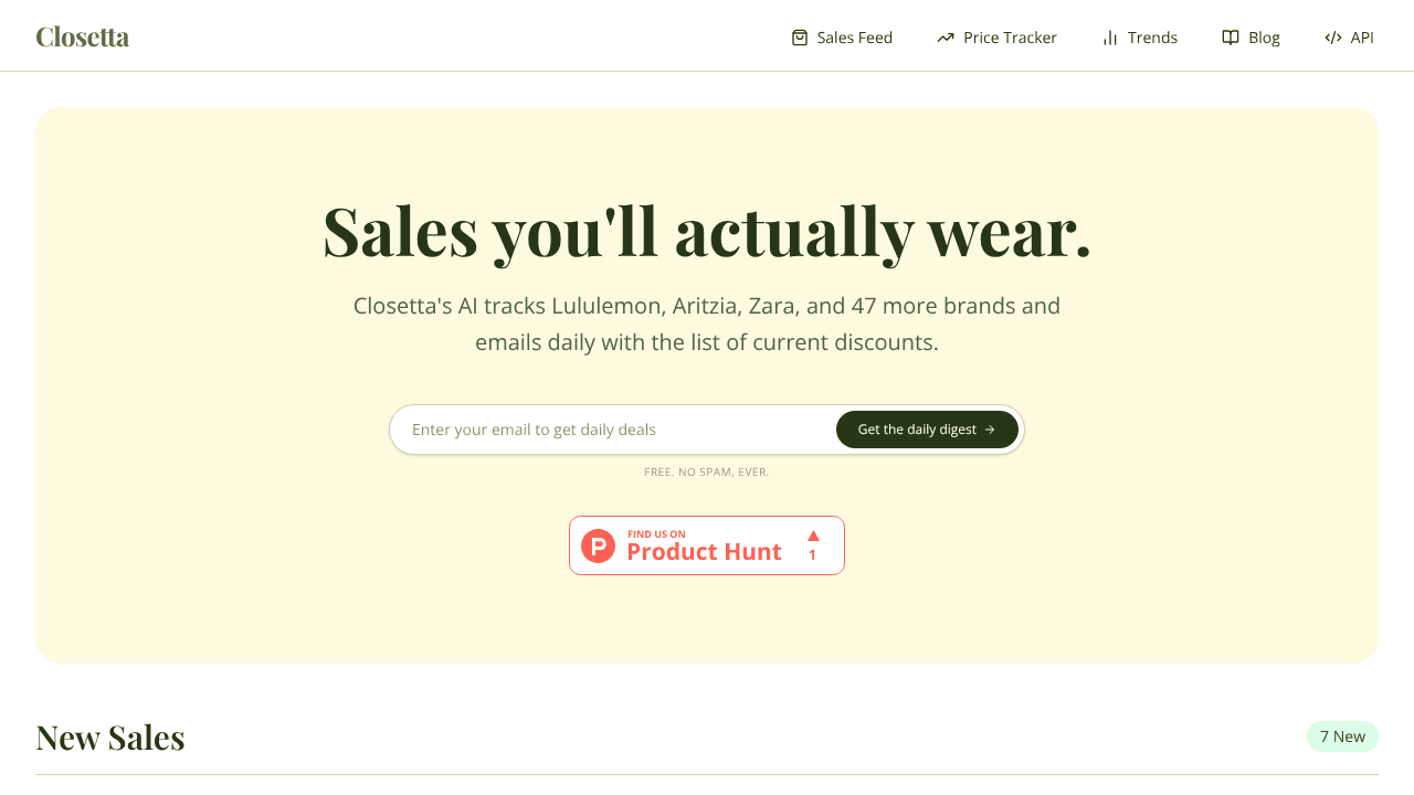 Closetta website screenshot