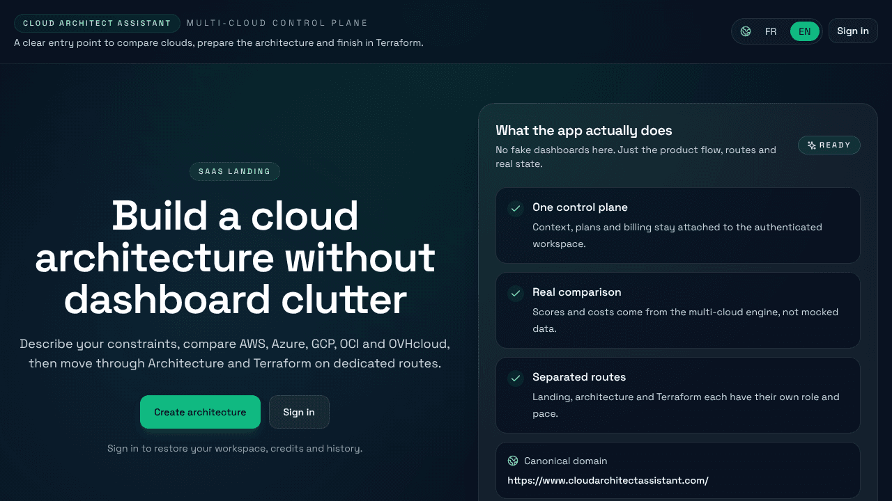 Cloud Architect Assistant website screenshot