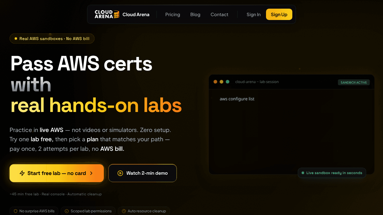 Cloud Arena website screenshot