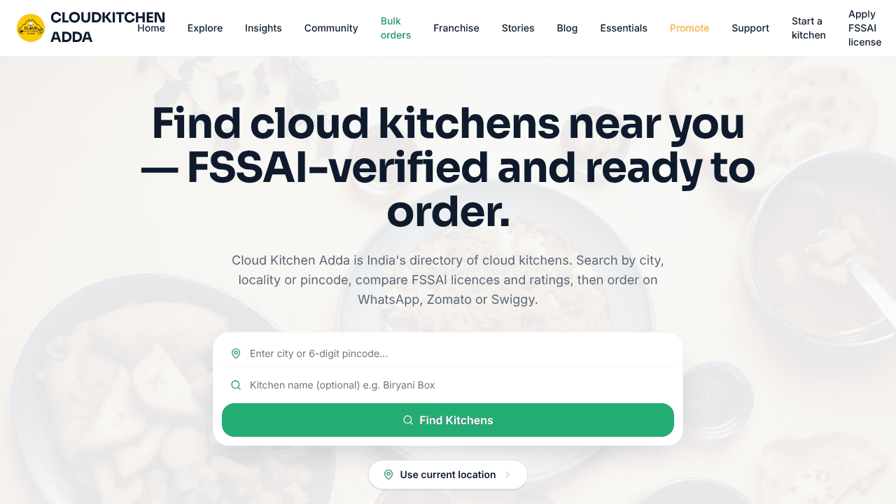 Cloud Kitchen Adda website screenshot