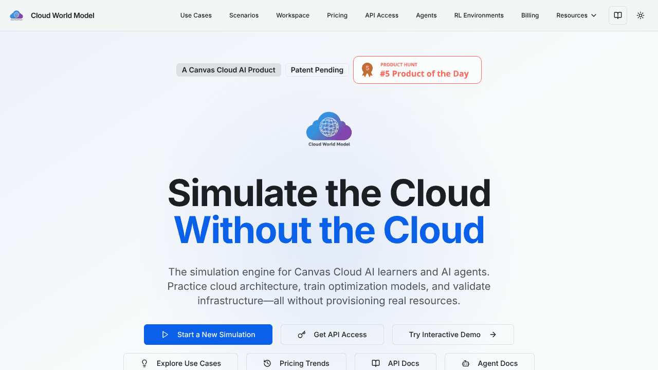 Cloud World Model website screenshot