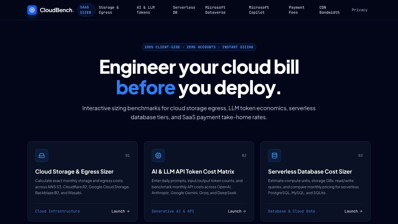 Cloudbench website screenshot