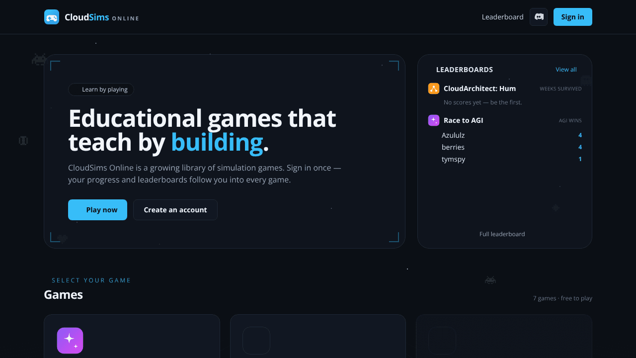 CloudSims Online website screenshot
