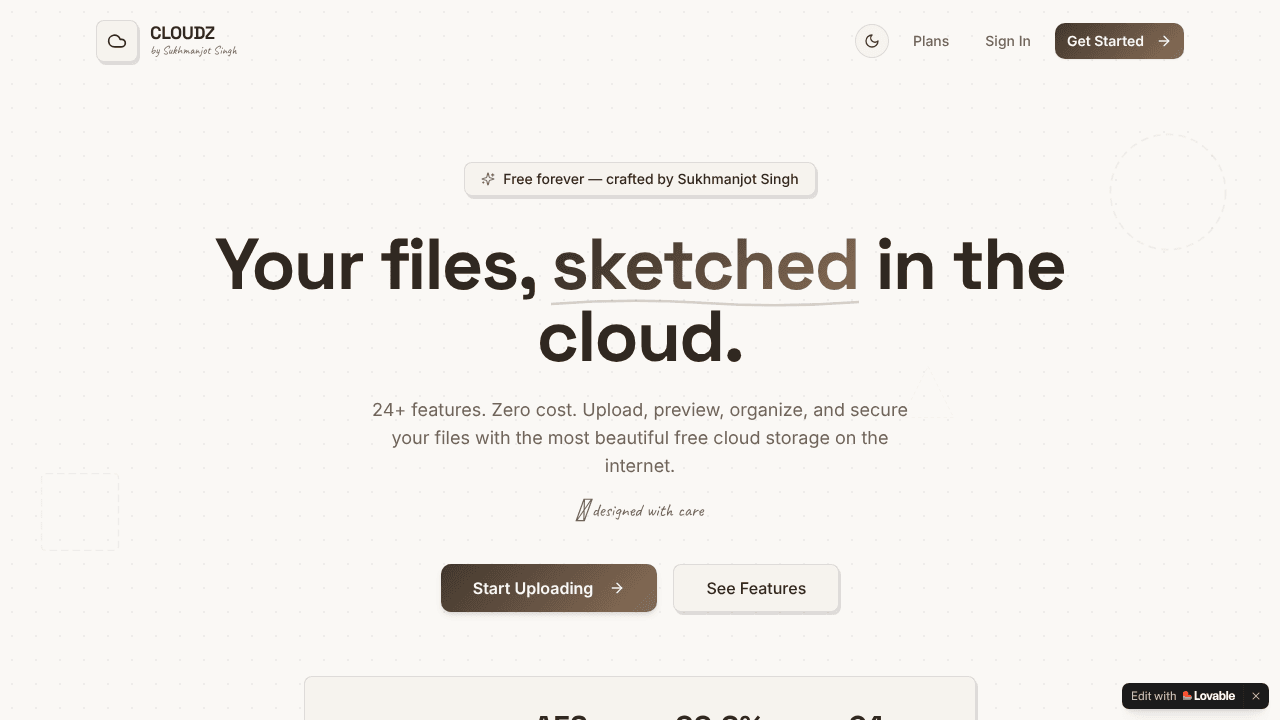 CLOUDZ WORLD — Secure Cloud Storage  website screenshot