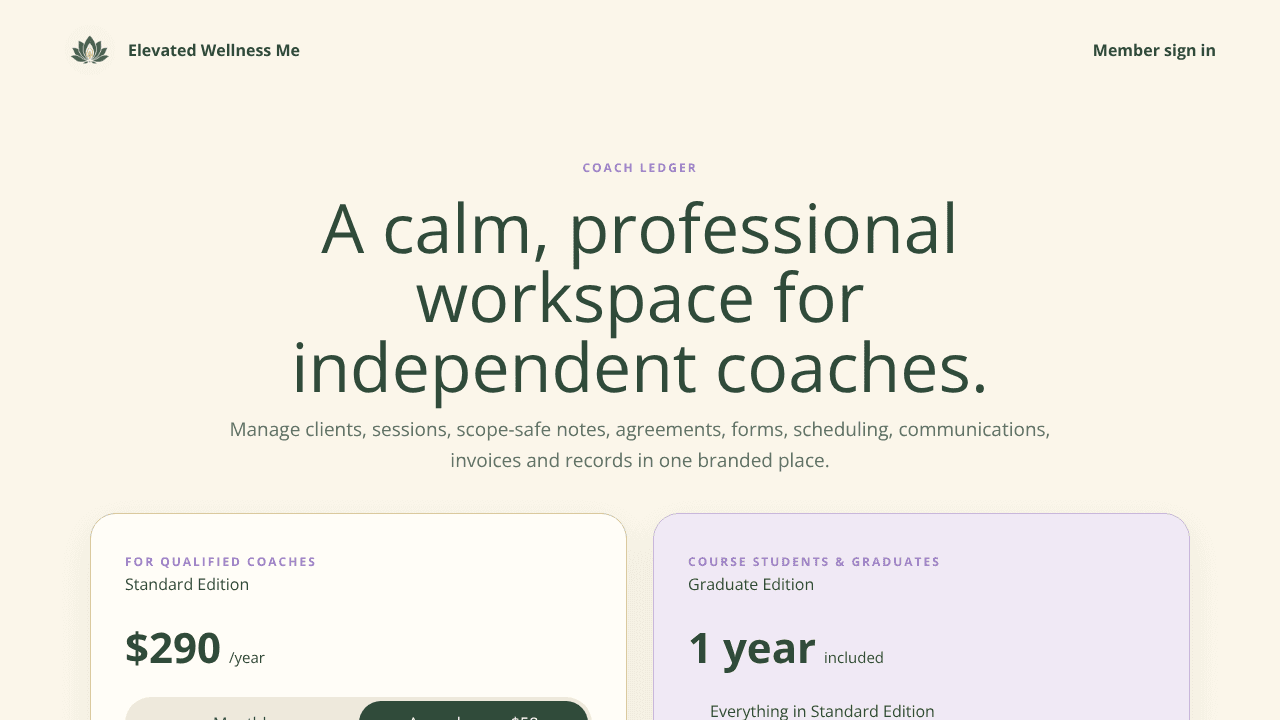 Coach Ledger website screenshot