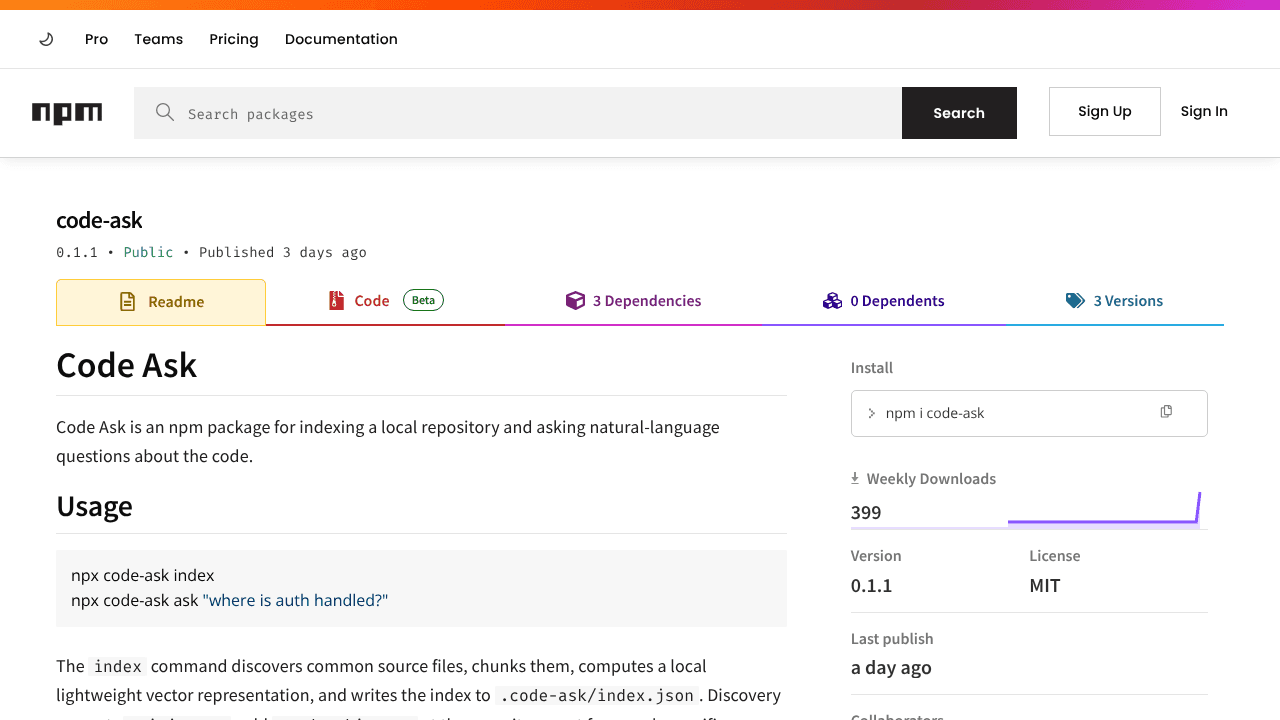 code-ask website screenshot