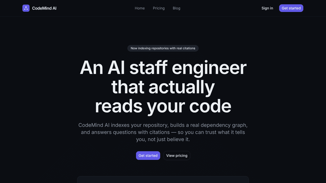 CodeMind AI website screenshot
