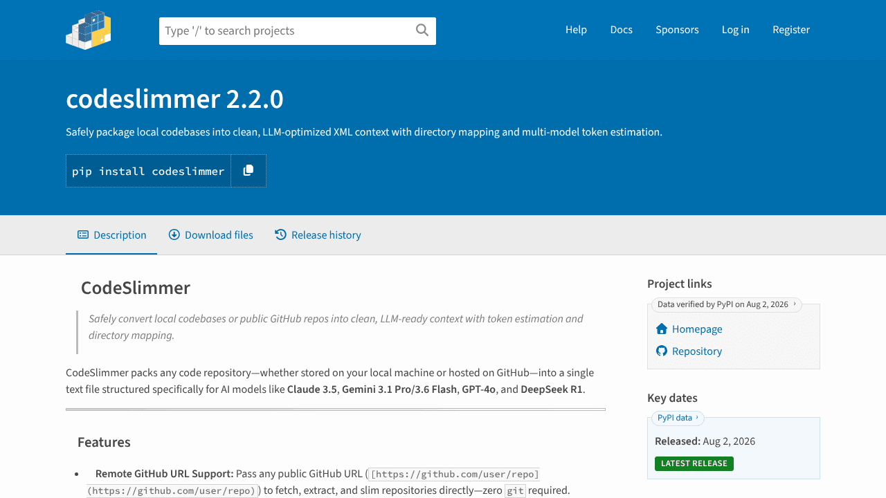 CodeSlimmer website screenshot