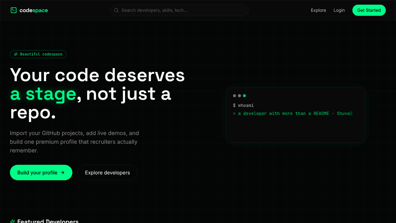 CodeSpace website screenshot