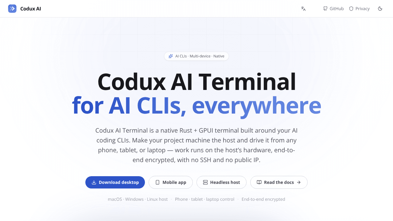 Codux website screenshot