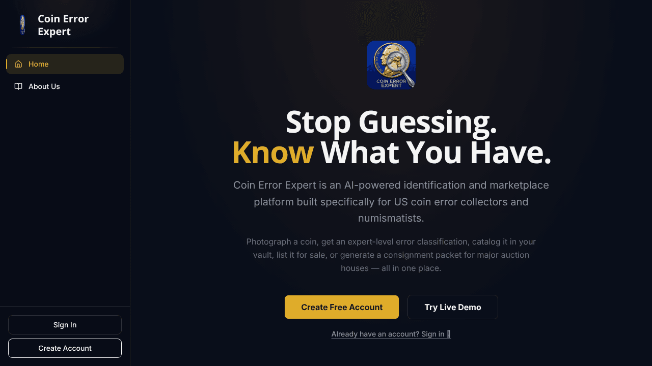 Coin Error Expert website screenshot