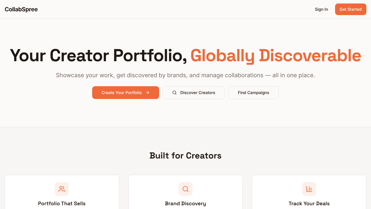 CollabSpree — Collaboration Platform website screenshot