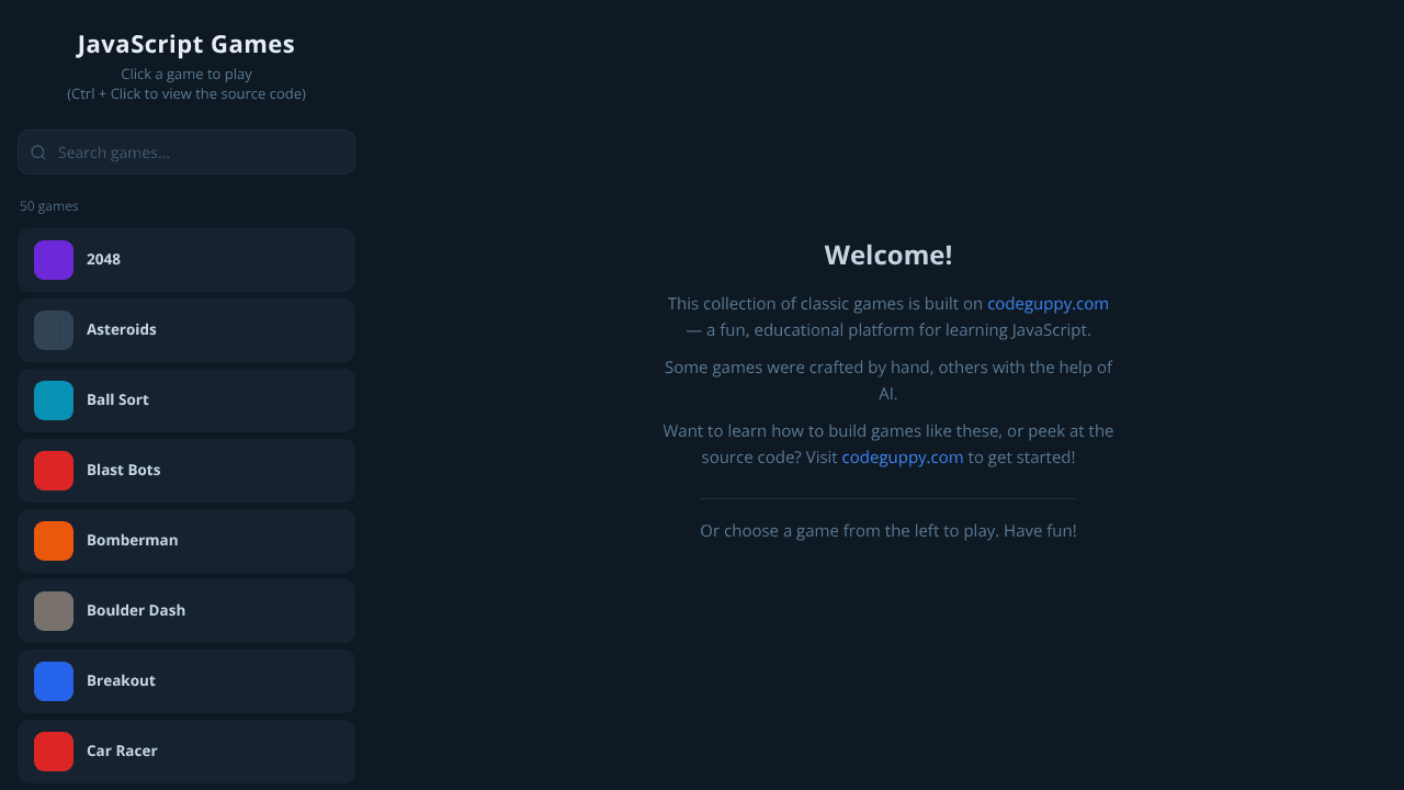 Collection of 50 casual games website screenshot