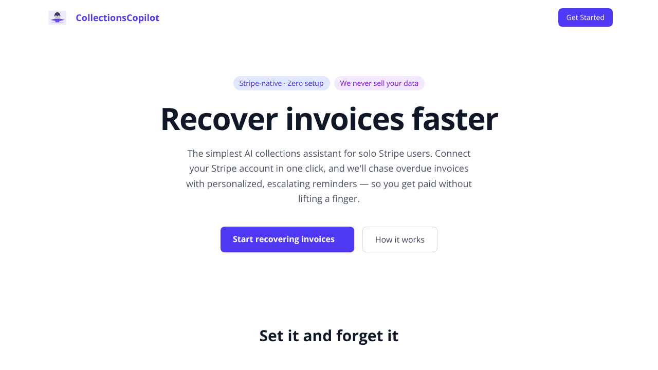 CollectionsCopilot — Stripe Collections website screenshot