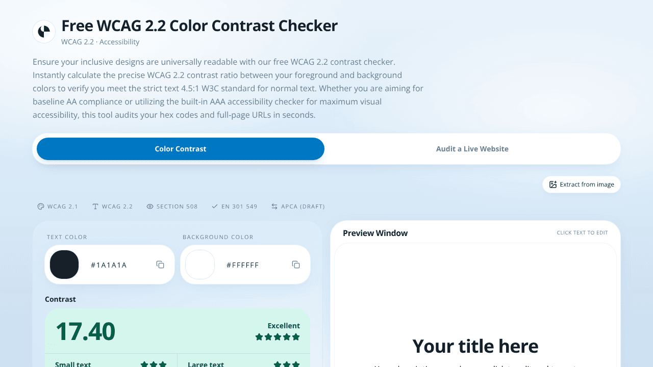Color Contrast & Accessibility Checker website screenshot