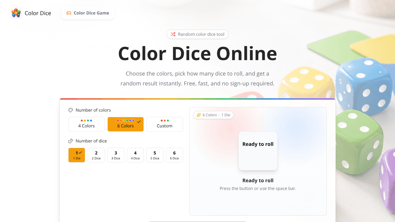 Color Dice website screenshot